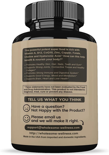 Wholesome Wellness Grass Fed Desiccated Beef Liver Capsules (180 Pills, 750mg Each) - Natural Iron, Vitamin A, B12 for Energy - Raised Undefatted in New Zealand Without Hormones or Chemicals