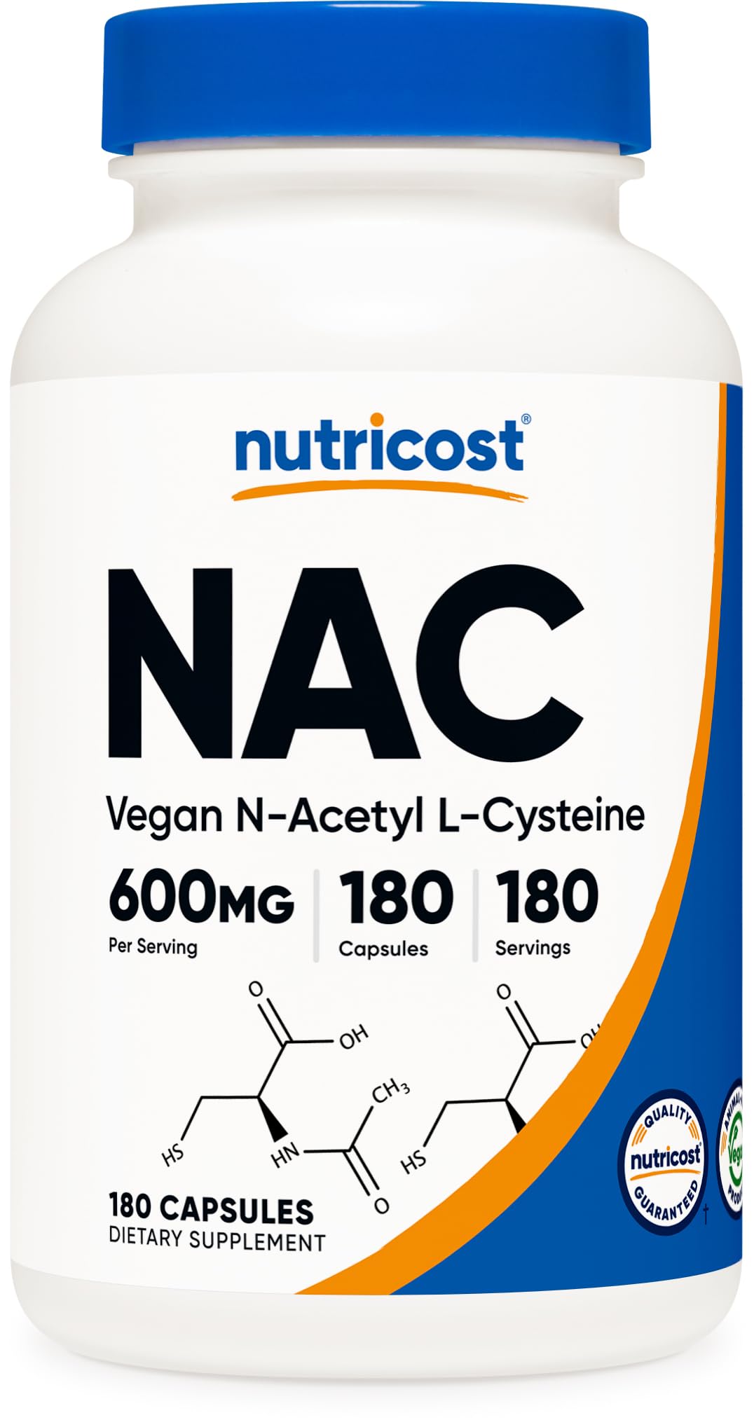 Nutricost N-Acetyl L-Cysteine (NAC) 600mg, 180 Capsules | GMO-Free And Gluten Free