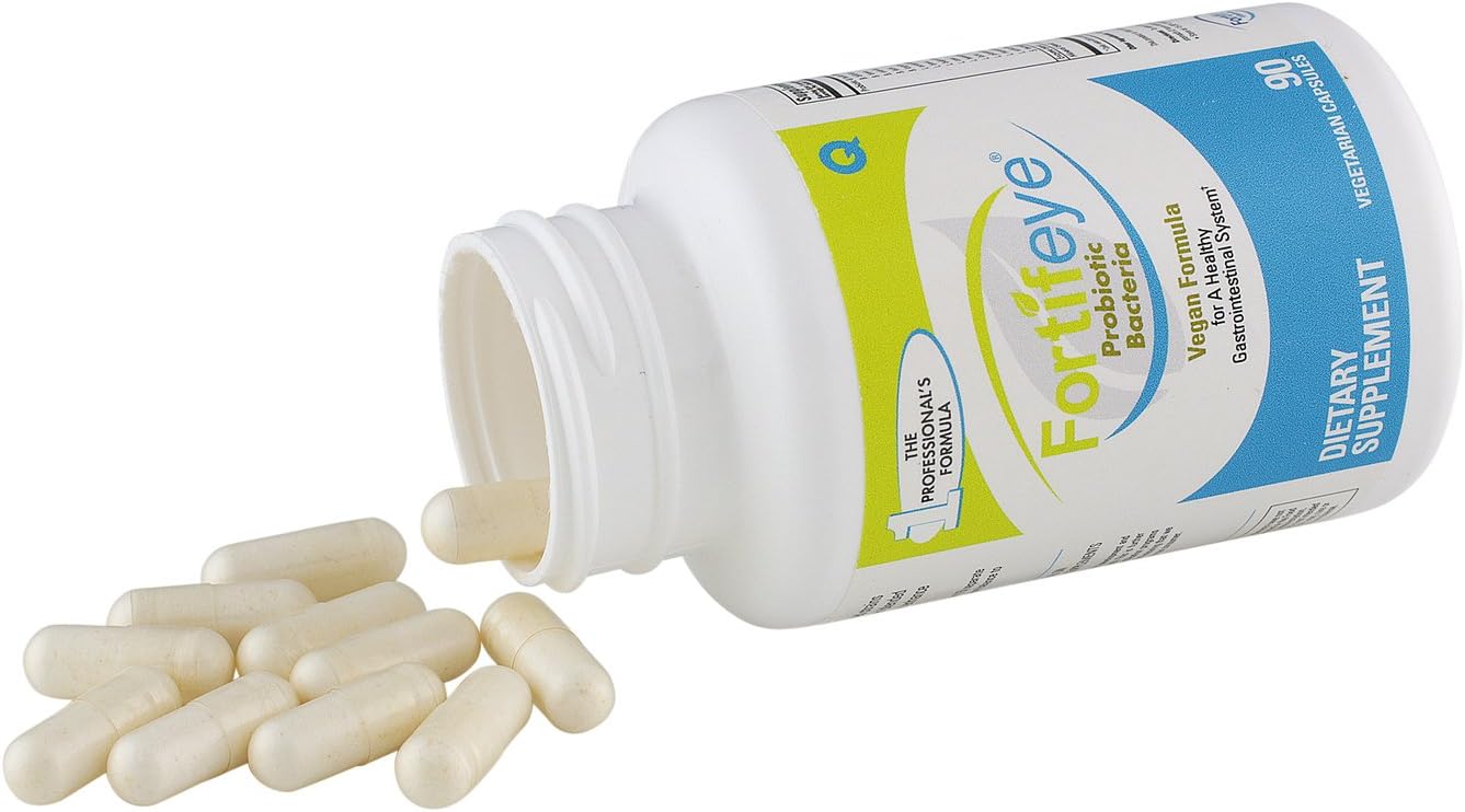 Fortifeye Probiotic Bacteria Vegan Supplement with Digestive Enzymes 90 Capsules 30 Day Supply - Probiotics for Digestive Health Women, Men & Kids, Supports Digestion, Bloating and Ocular Systems