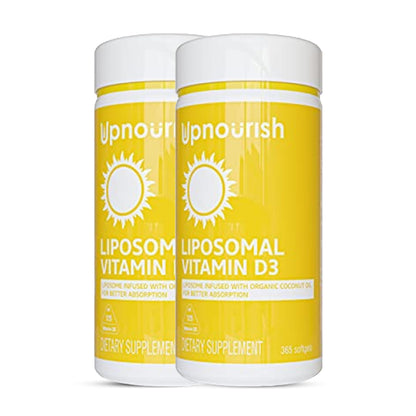UpNourish Liposomal D3 K2 MK-7 – 365 Mini softgels with Organic Coconut Oil - 5000 IU 125 mcg Vitamin D3 and 100 mcg Vitamin k2 for Optimal Bone and Immune Health