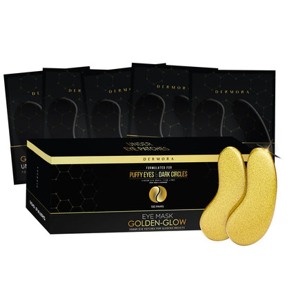 DERMORA Golden Glow Under Eye Patches (100 Pairs Eye Gels) - Rejuvenating Treatment 