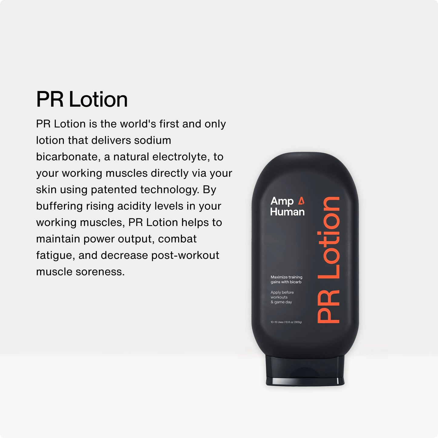 Amp Human PR Lotion - Performance & Recovery Bicarb Sports Lotion - Informed Sport Certified - Natural Electrolyte Sodium Bicarbonate (300 g Bottle)