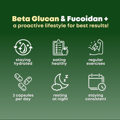 Beta Glucan & Fucoidan Brown Seaweed Extract - L Glutathione, Shiitake, Agaricus Blazei Mushroom, Vitamin C - Immune, Cellular, Healthy Aging Support - 90 Capsules, Non GMO, Gluten Free Supplement