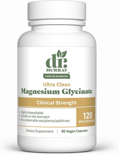 Dr. Murray's Ultra Clean Magnesium Glycinate | Supports Sleep, Relaxation, Heart & Muscle Function | Vegan | 120 mg | No Magnesium Stearate or Artificial Additives | 90 Capsules