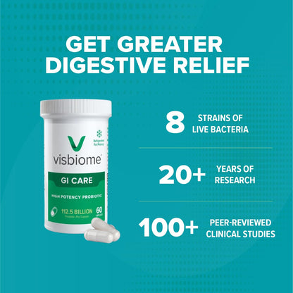 Visbiome® GI Care High Potency Probiotic, 112.5B CFU, 60 Capsules | Original De Simone Formulation®, Multi-Strain, Refrigerated Probiotics, Low FODMAP Certified, Gluten-Free, Made in USA