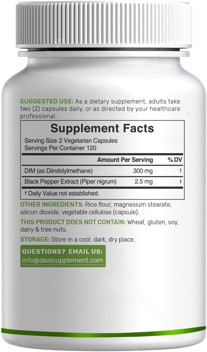 DIM Supplement 300mg with Black Pepper, 240 Vegetarian Caps, 4 Months Supply | 2-in-1 Dim Supplement for Women & Men | Diindolylmethane Plus Black Pepper Extract for Enhanced Absorption*