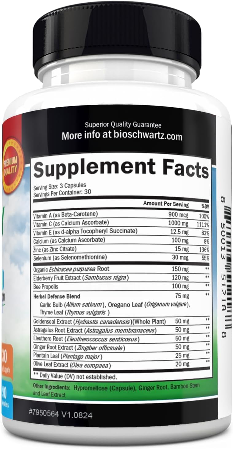 Immune Support Supplement for Adults with Vitamin C and Zinc, 90 Capsules