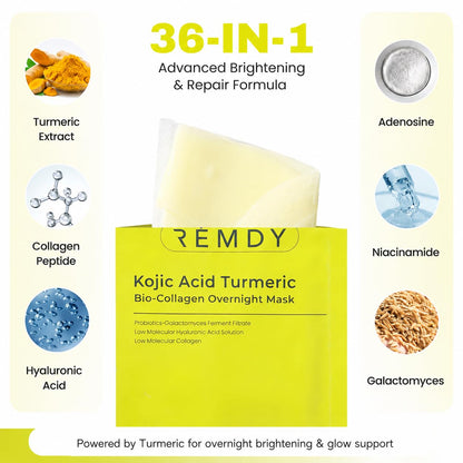 Kojic Acid Turmeric Face Mask — 36-in-1 Kojic Acid Overnight Mask(34ml x 5) | Non-Sticky, Lightweight Kojic Acid Face Mask for Glass Glow Skin, Hydration, Moisture Barrier Support, Improved Skin Texture