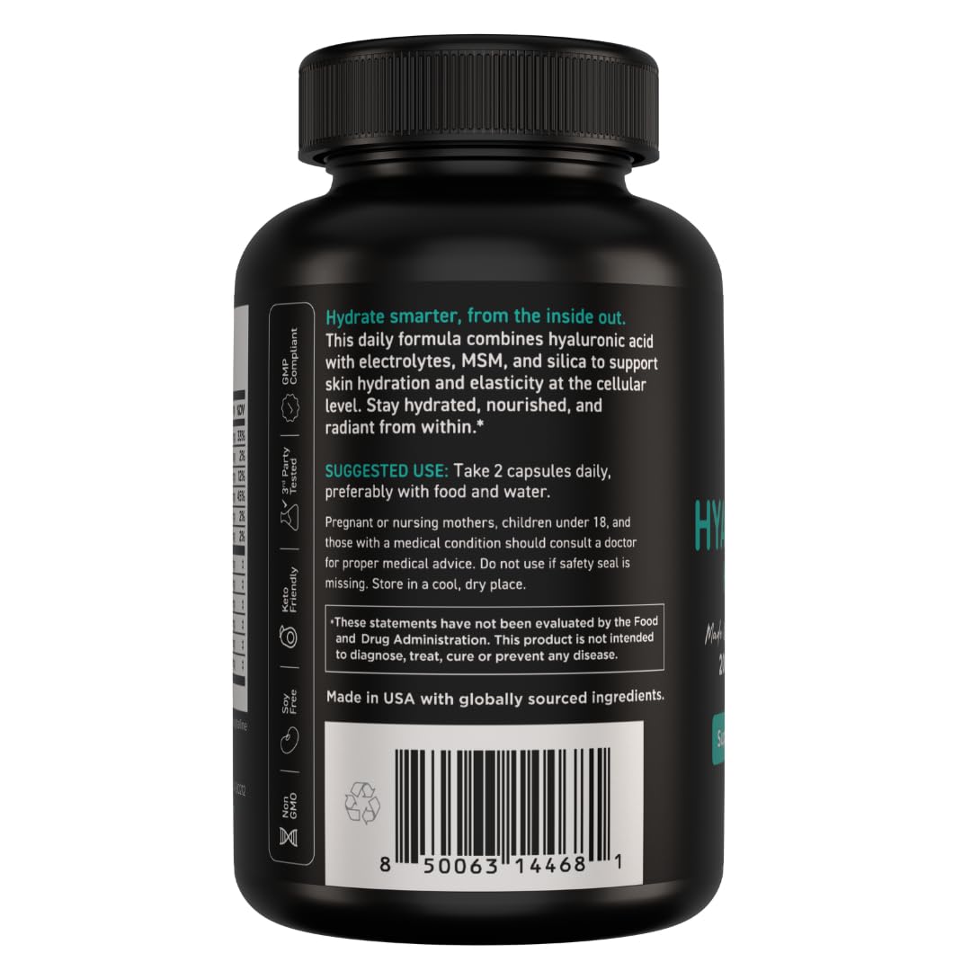 Vital Vitamins Hyaluronic Acid Supplements, 60 Capsules | 200mg Low Molecular Weight HA, Supports Skin Hydration, Elasticity & Joint Comfort, Vegan & Non-GMO