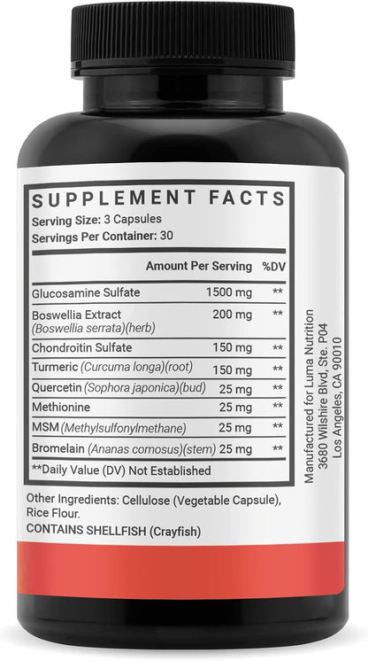 Luma Nutrition Glucosamine Chondroitin MSM Supplement - 90 Capsules