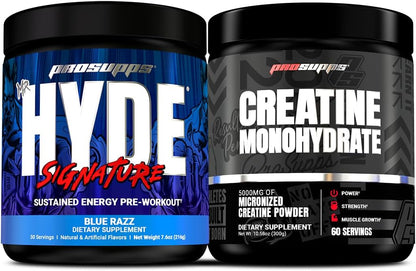 PROSUPPS Hyde Signature Sustained Pre-Workout, Blue Razz, 30-Servings and Creatine 300 Bundle