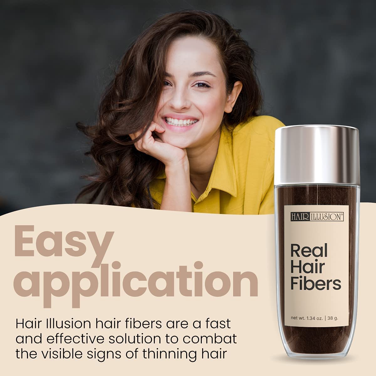 Hair Illusion 100% Natural Human Hair Fibers Not Synthetic for Men and Women, Premium Hair Building Formulation, Large, 38 g Bottle, Jet Black