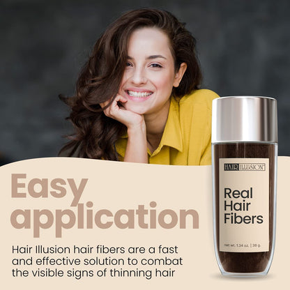 Hair Illusion 100% Natural Human Hair Fibers Not Synthetic for Men and Women, Premium Hair Building Formulation, Large, 38 g Bottle, Jet Black