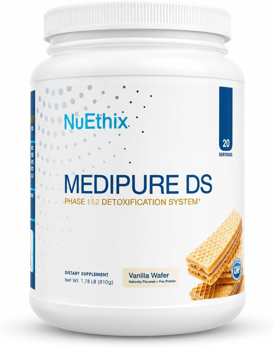 NuEthix Formulations Medipure DS with Pea Protein Powder 19g, Phase 1 & 2 Detoxification System, Supports the Body’s Natural Detoxification Process, Vanilla Wafer (Non-Caffeinated), 20 Servings