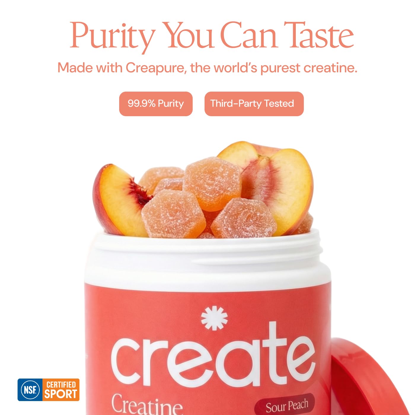 Create Creatine Monohydrate Gummies for Men & Women, Boost Focus, Strength, and Endurance, Anti-Melting Formula, Vegan, Gluten-Free, Non-GMO, 1.5g of Creatine per Gummy (Orange)