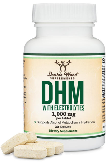 DHM1000 Dihydromyricetin (DHM) Tablets - Most Powerful DHM Supplement on The Market - 1,000mg per Capsule (30 Count) Enhanced with Electrolytes for Hydration and Liver Support by Double Wood