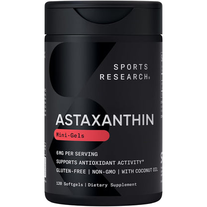 Sports Research® Icelandic Astaxanthin 6mg with Organic Coconut Oil - Antioxidant Supplement for Skin & Eye Health - Soy Free · Non-GMO · Gluten Free - 120 Softgels