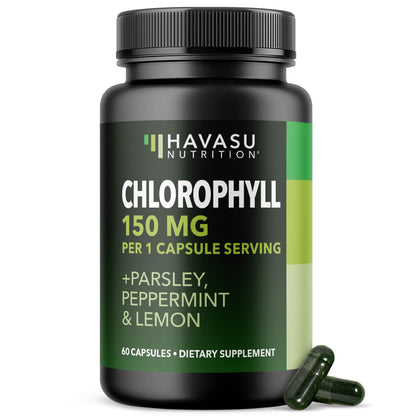 Chlorophyll Pills for Internal Cleanse & Balance, 30 Count, Internal Detox | Skin Health and Body Deodorizing Supplement with Parsley Peppermint & Lemon Extract, Vegan Non-GMO Chlorophyll Capsules
