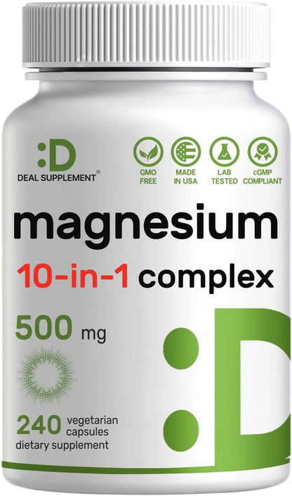DEAL SUPPLEMENT Vitamin D3 10,000iu + K2 200mcg Softgels & Magnesium Complex Veggie Capsules Bundle – Essential Sunshine Vitamins with Coconut Oil – High Absorption Chelated Minerals, 10-in-1