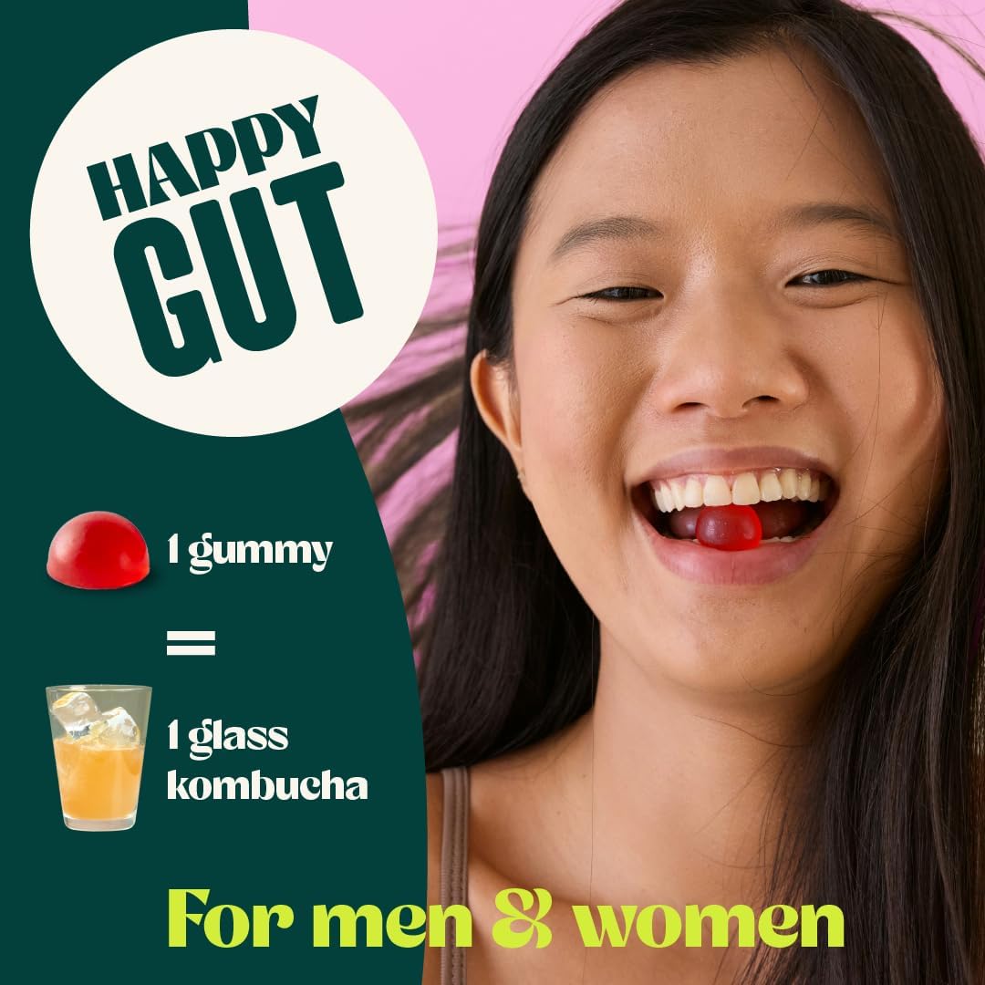 BoochBod - Probiotic Kombucha Gummy - Prebiotics, Probiotics, Postbiotics, Fiber Supplement, Slippery Elm, Dandelion Root, for Bloating, Gut Health - for Women and Men - 4X Bundle & Save