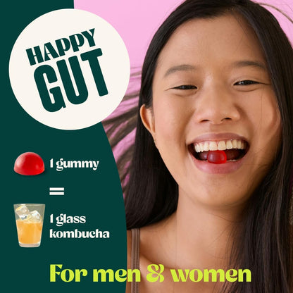 BoochBod - Probiotic Kombucha Gummy - Prebiotics, Probiotics, Postbiotics, Fiber Supplement, Slippery Elm, Dandelion Root, for Bloating, Gut Health - for Women and Men - 4X Bundle & Save