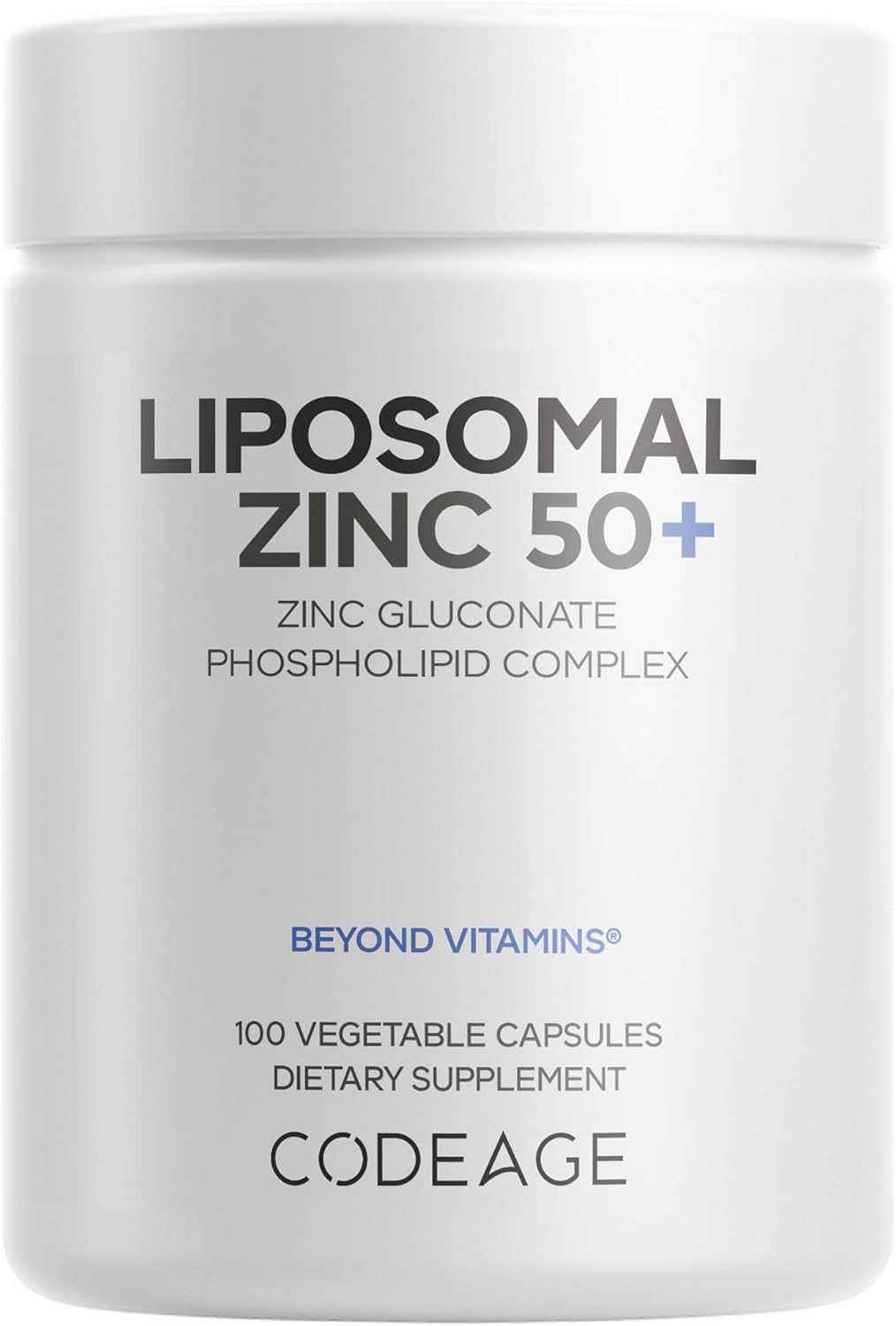 Codeage Liposomal Zinc 50mg, Zinc Gluconate, Vegan, 100 Capsules | Zinc gluconate 50mg, liposomal delivery. One capsule per day. Three-month supply. Vegan, non-GMO.