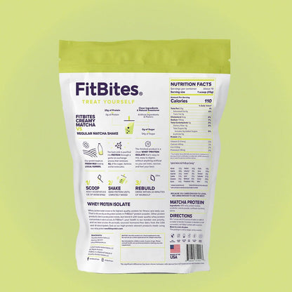 FitBites 100% Whey Isolate Protein Powder (Matcha Latte), 5.9g BCAAs, Gluten Free