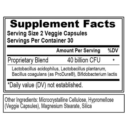 Multi-Strain Probiotic Capsules - Probiotic Nutritional Supplement with 40 Billion CFU of Lactobacillus Acidophilus Bacillus and Bifidobacterium Strains per High Potency Serving (30 Servings)