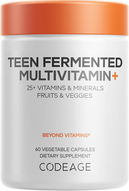 Codeage Teen Multivitamin Supplement – Daily Vitamins and Minerals for Teen Boys and Girls – Organic Whole Food Formula with Omega-3 and Vitamins A to K - 60 Capsules