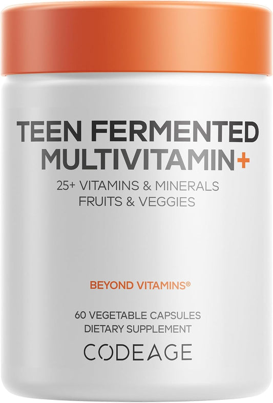 Codeage Teen Multivitamin Supplement – Daily Vitamins and Minerals for Teen Boys and Girls – Organic Whole Food Formula with Omega-3 and Vitamins A to K - 60 Capsules