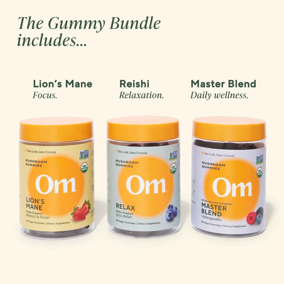 OM MUSHROOM SUPERFOOD Master Blend Mushroom Gummies – Organic 10-Mushroom Complex with Ashwagandha – Supports Immunity, Gut Health & Stress Relief – Mixed Berry Flavor – 28 Servings, 56 Count.