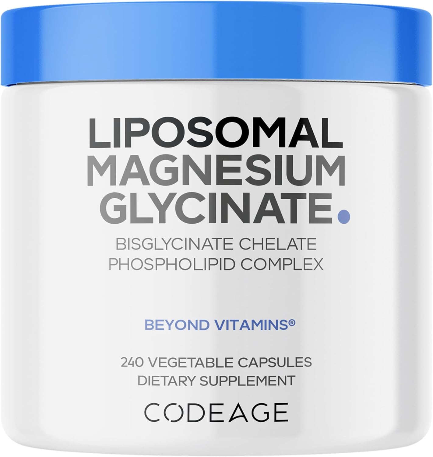 Codeage Liposomal Magnesium Glycinate Supplement, 2-Month Supply, Bisglycinate Magnesium Chelate, Chelated Magnesium Mineral Pills, BioPerine Black Pepper Vitamins Capsules, Non-GMO Vegan, 240 ct