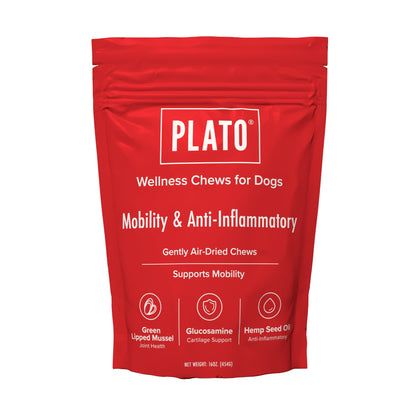 PLATO Pet Treats Air-Dried Wellness Chews for Dogs – Functional Dog Chews – Supports Mobility & Joint Health – Green-Lipped Mussel, Glucosamine & Hemp Seed Oil Recipe 16oz