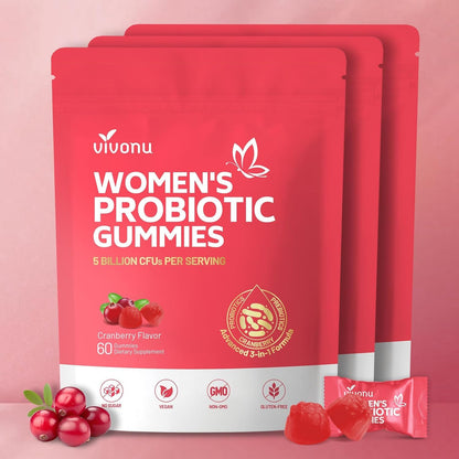 VivoNu Probiotics for Women, Women Probiotic Gummies, 500 Million CFUs, Fiber | Feminine Balance Gummies for Healthy Odour, Digestive Support and Gut Health + Vitamin C for Immune Support - 60 Gummies
