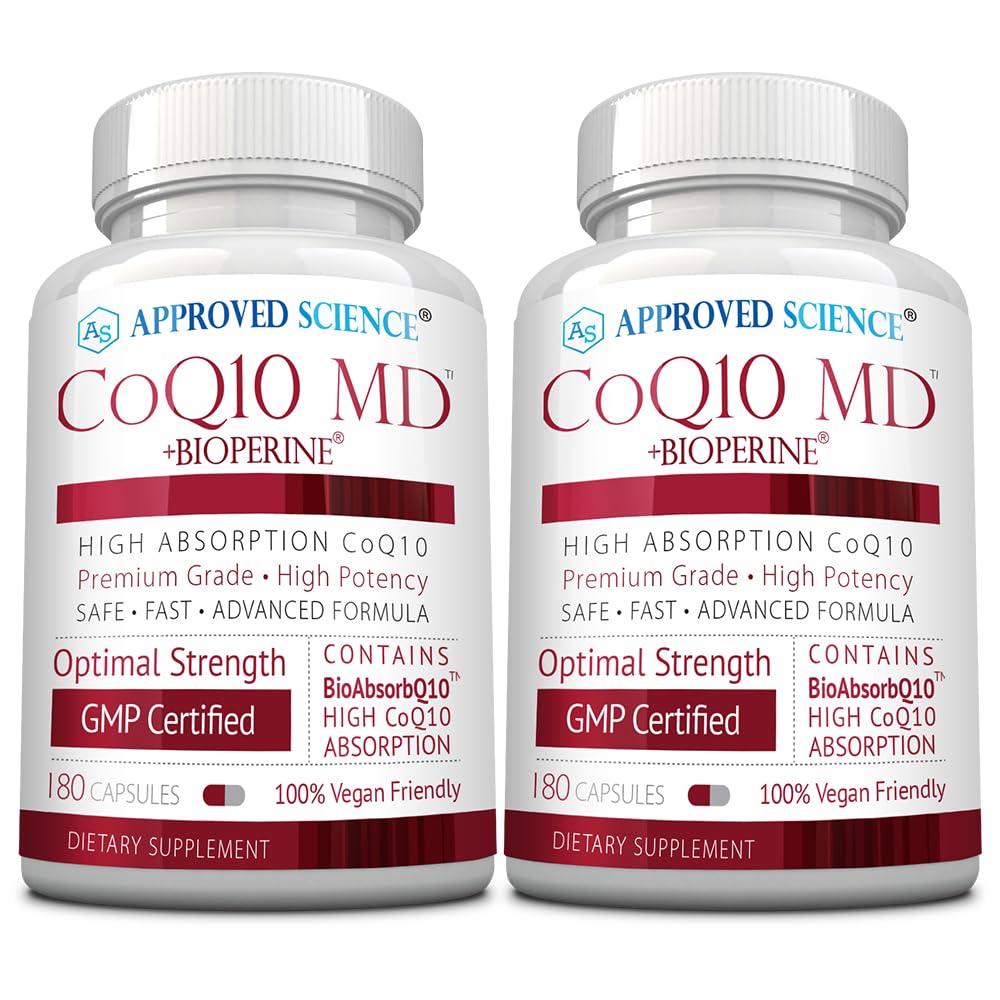 Approved Science® CoQ10 MD - Extra Strength Pure CoQ10 300mg with BioPerine® for Faster Absorption - Optimal Support Supplement - Vegan - 3 Month Supply