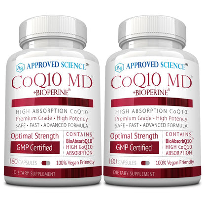 Approved Science® CoQ10 MD - Extra Strength Pure CoQ10 300mg with BioPerine® for Faster Absorption - Optimal Support Supplement - Vegan - 3 Month Supply