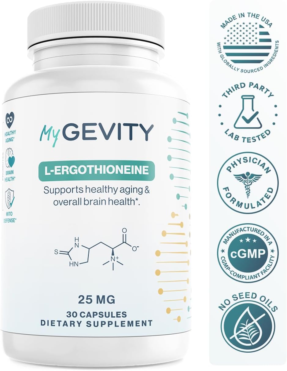 L-Ergothioneine Supplement 25mg – Fermentation-Based 99.9%+ Purity – Physician Formulated Antioxidant for Brain, Heart & Longevity – Vegan, Non-GMO, No Seed Oils, GMP USA – 30 Capsules