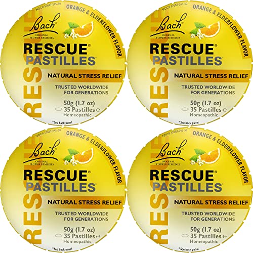 RESCUE Bach PASTILLES, Orange and Elderflower Flavor, Natural Stress