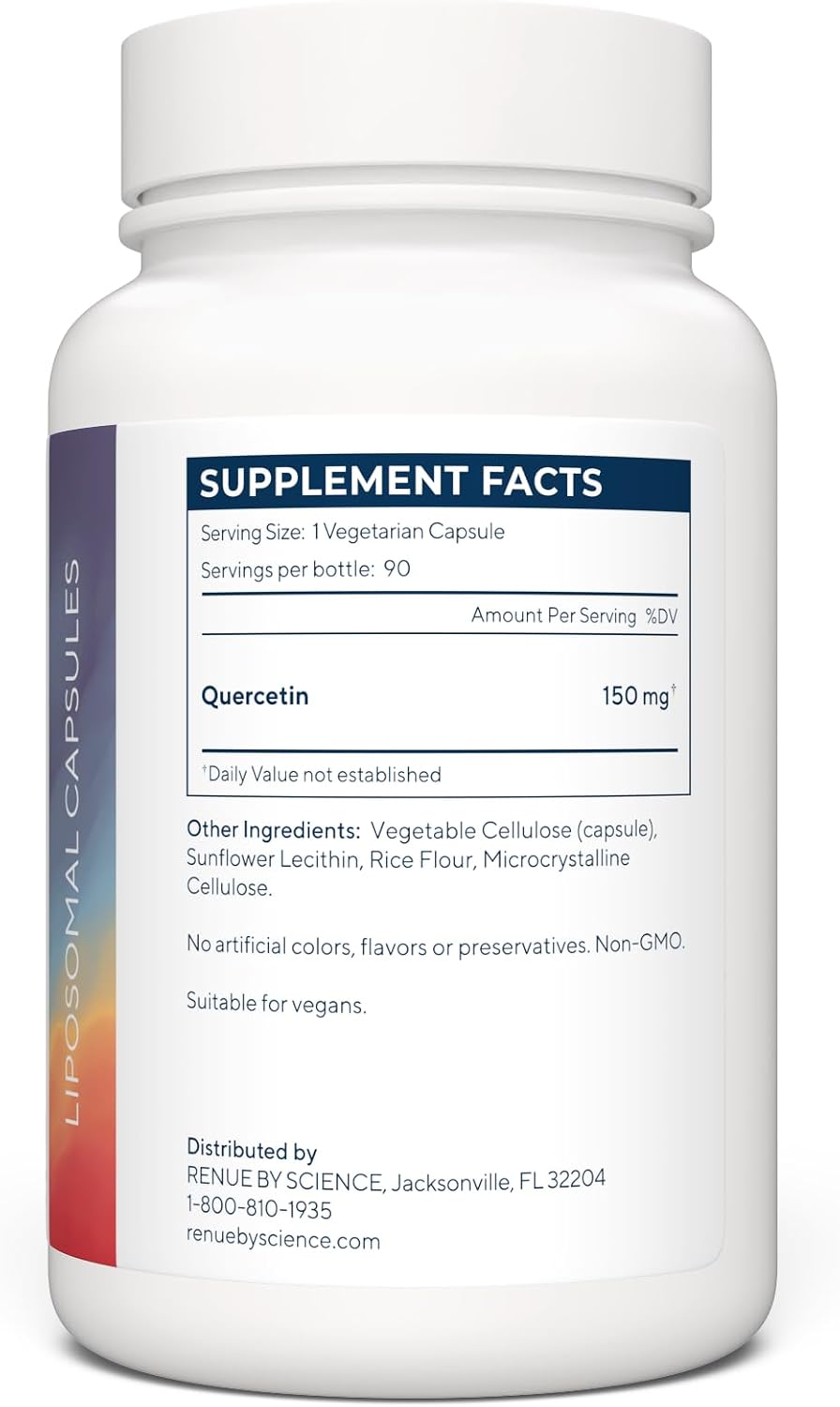 Renue By Science Quercetin | High Strength Liposomal Quercetin Supplements | 90 Quercitin Capsules - 150mg Quercetin per Serving | Non-GMO | Made in the USA & Third-Party Tested