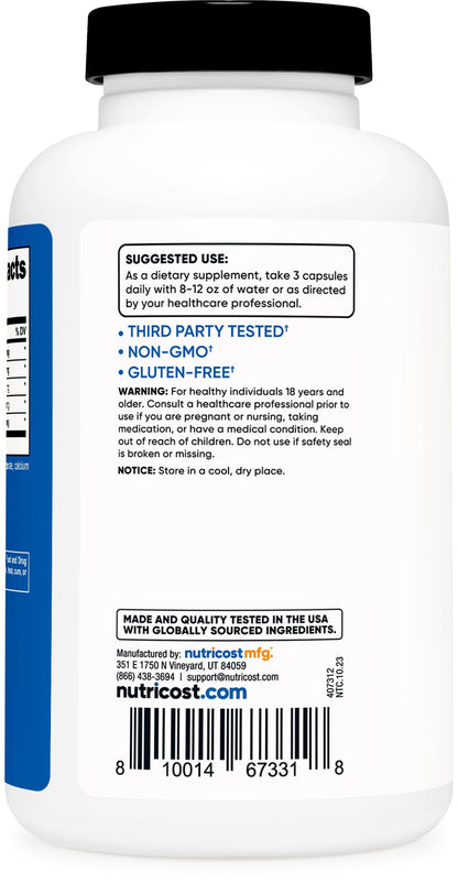 Nutricost Nitric Oxide Booster 750mg, 180 Capsules - 2250mg Per Serving - Gluten Free