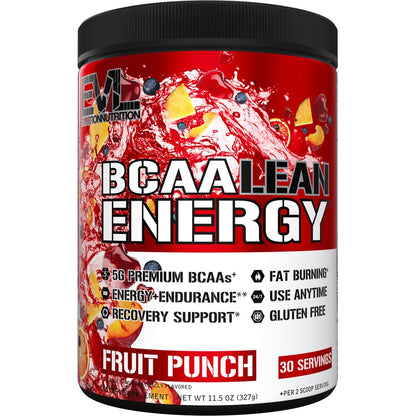 EVL BCAA Lean Energy Powder - Pre Workout Green Tea Fat Burner Support with BCAAs Amino Acids and Clean Energizers - Post Workout Recovery Drink for Lean Muscle Recovery - Cherry Limeade