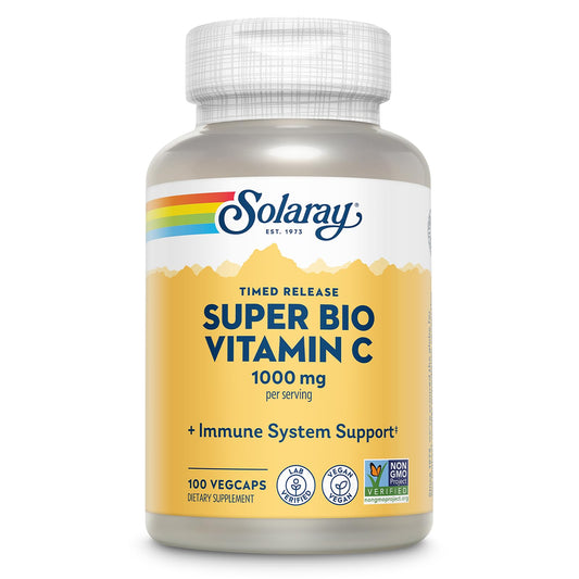 SOLARAY Super Bio Vitamin C 1000mg, Buffered, Two-Stage Timed Release with Bioflavonoids, Immune Support Supplement, High Absorption, Vegan, 60-Day Guarantee – 250 VegCaps