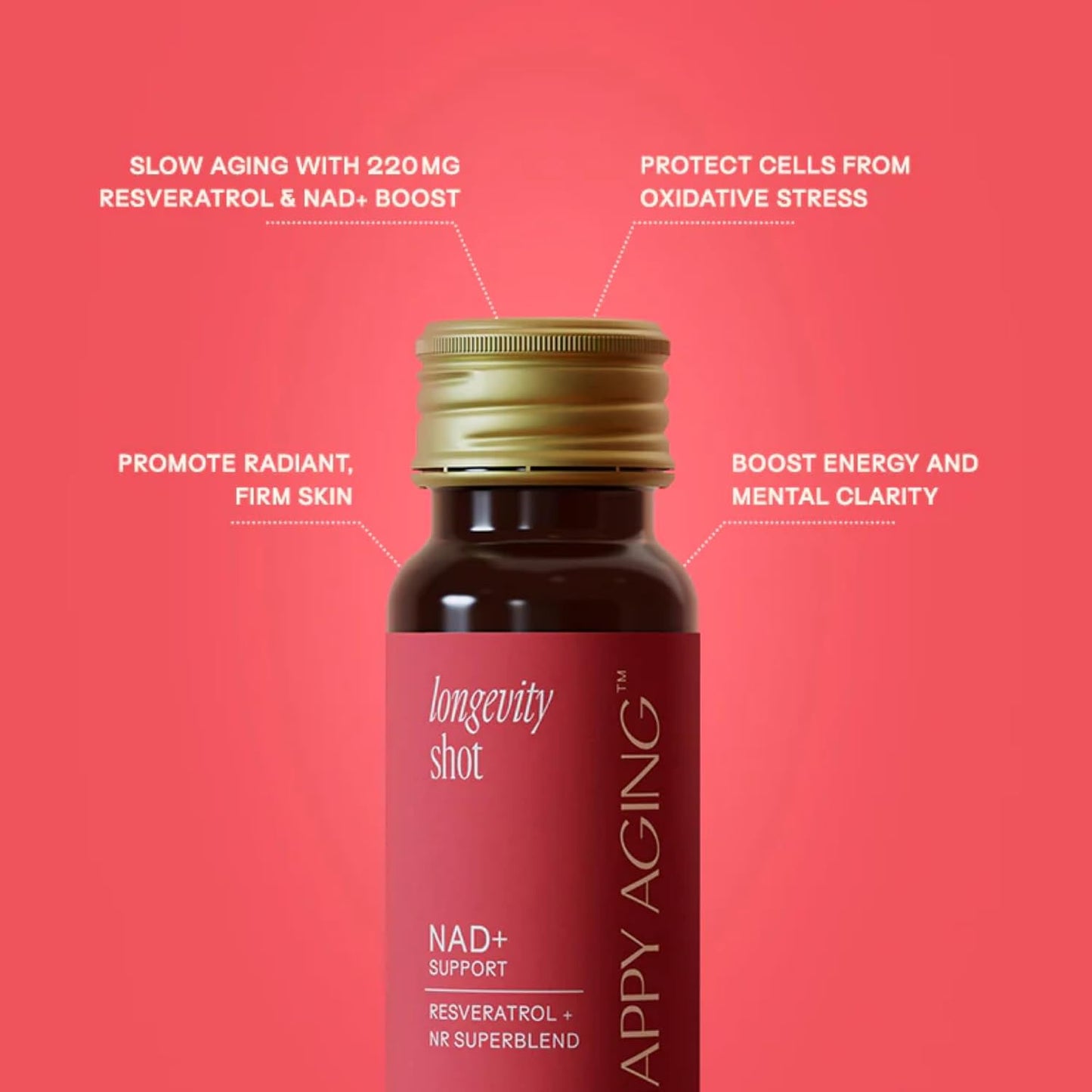 Happy Aging Vitality Trio – Longevity Shot + Calm Tonic + Relief Tonic | Energy, Recovery & Immune Support | NAD+ + Magnesium + Quercetin | 3 Units