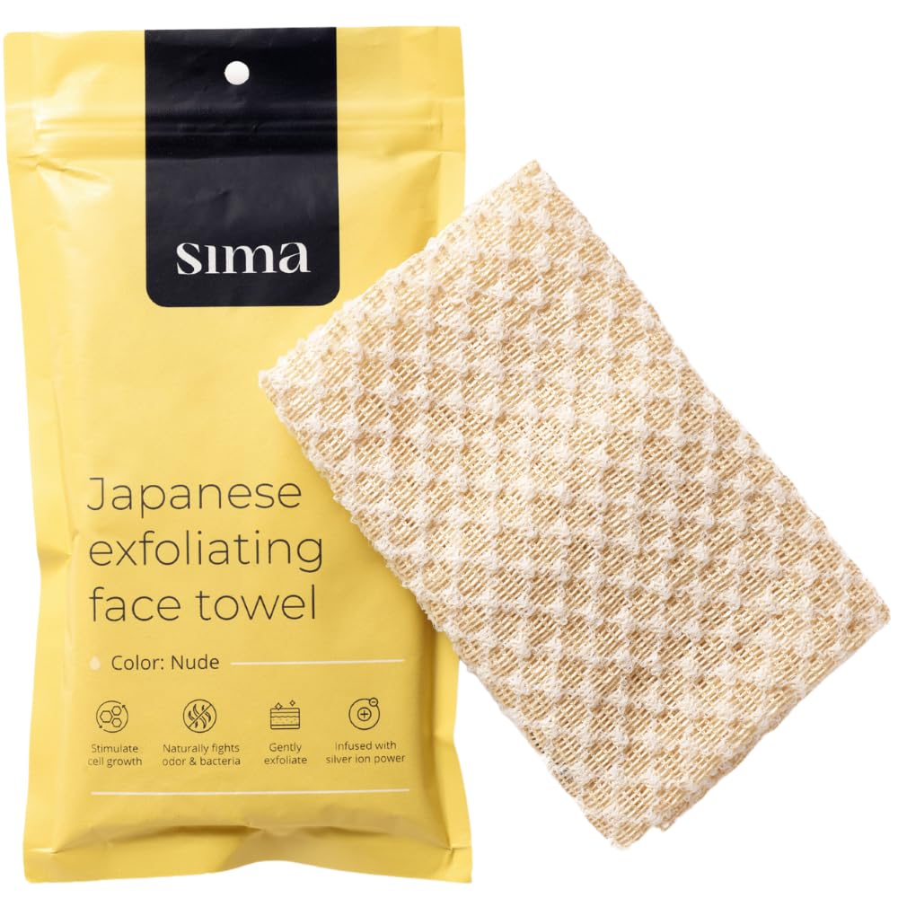Exfoliating Washcloth Face & Body Scrub Towel - Japanese Exfoliating Towel with Hexagon Fibers, Body Scrubber with 2 Sides for Scrubbing & Washing (Black, 27cm x 35cm)