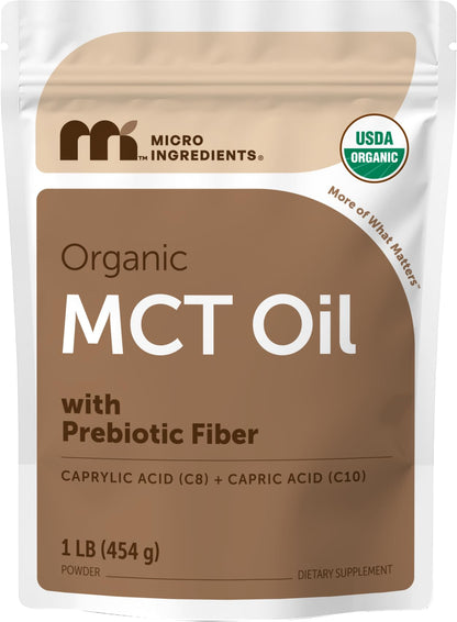 Micro Ingredients Organic MCT Oil Powder with Prebiotic Fiber,1 Pound (16 Ounce) | C8 MCT Oil for Coffee Creamer | No GMOs, Keto Diet, Vegan