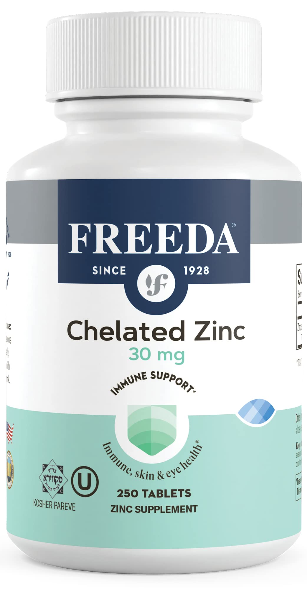 Freeda Chelated Zinc 30mg – TRAACS® Zinc Bisglycinate for High Absorption – Vegan, Kosher, Gentle on Stomach – Immune Support for Adults, Men & Women – 100 Tiny Tablets | For Adult Men & Women – High Absorption Formula – Antioxidant Support, Gentle on Sto