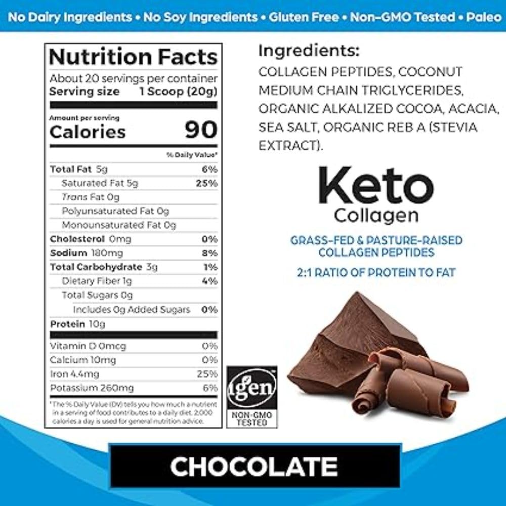 Orgain Keto Collagen Protein Powder, Chocolate - 10g Grass Fed Hydrolyzed Collagen