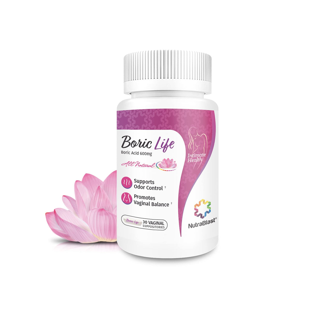NutraBlast Boric Acid Vaginal Suppositories - 100% Pure Made in USA - Boric Life Intimate
