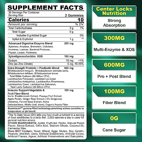 Sugar Free Digestive Enzymes Gummies 1000mg - Break Down Food Quickly - Chewable