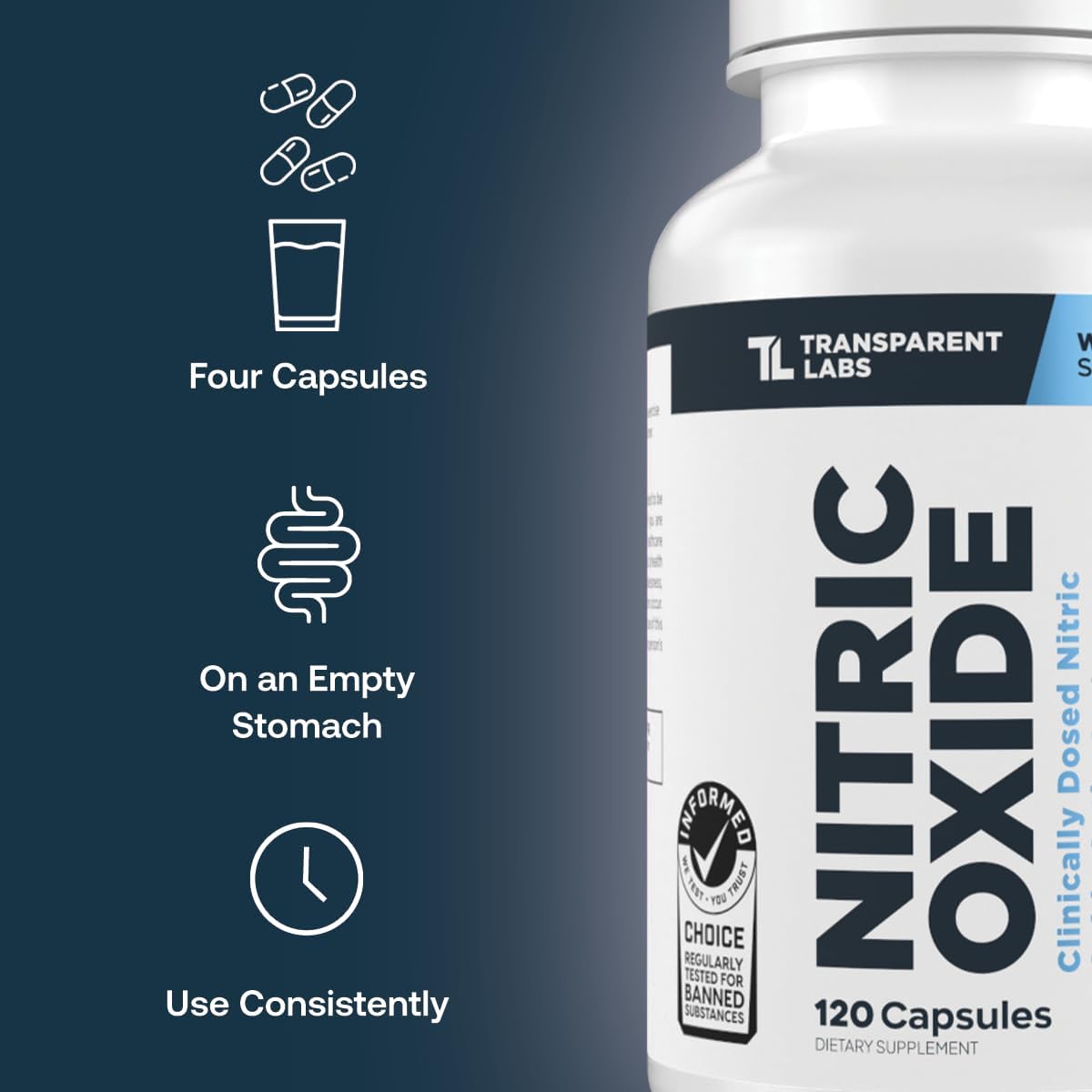 Transparent Labs Nitric Oxide - Nitric Oxide Booster for Men and Women with Arginine Nitrate, Betaine Nitrate, Pine Bark Extract, and Astragin for Nitric Oxide Flow - 120 Count